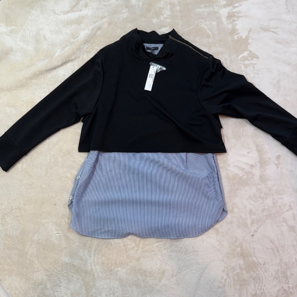 Twofer Black long sleeve mock neck tunic over blue and white stripe - Large - Picture 3 of 16